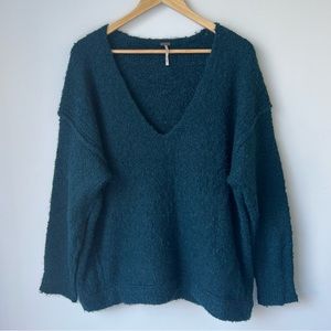 Free People Medium Sweater Oversize Acrylic Alpaca Wool VNeck Blue Green Slouchy